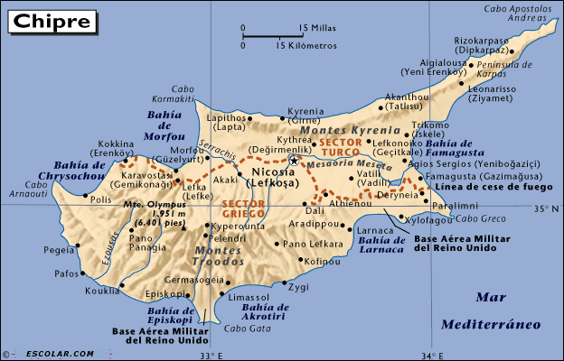 mapa del mundo politico. Mapa de Chipre